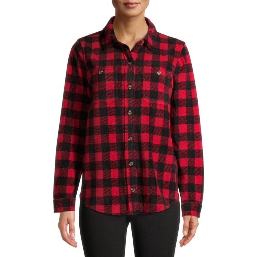 NWOT Time and Tru Long Sleeve Relaxed Fit Checked Plaid Black & Red Jacket XL